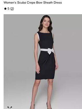 Karl Lagerfeld Black Sheath Dress with White Bow Accent